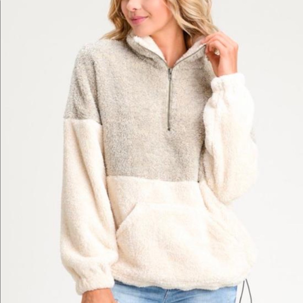TWO TONED SOFT FUZZY PULLOVER